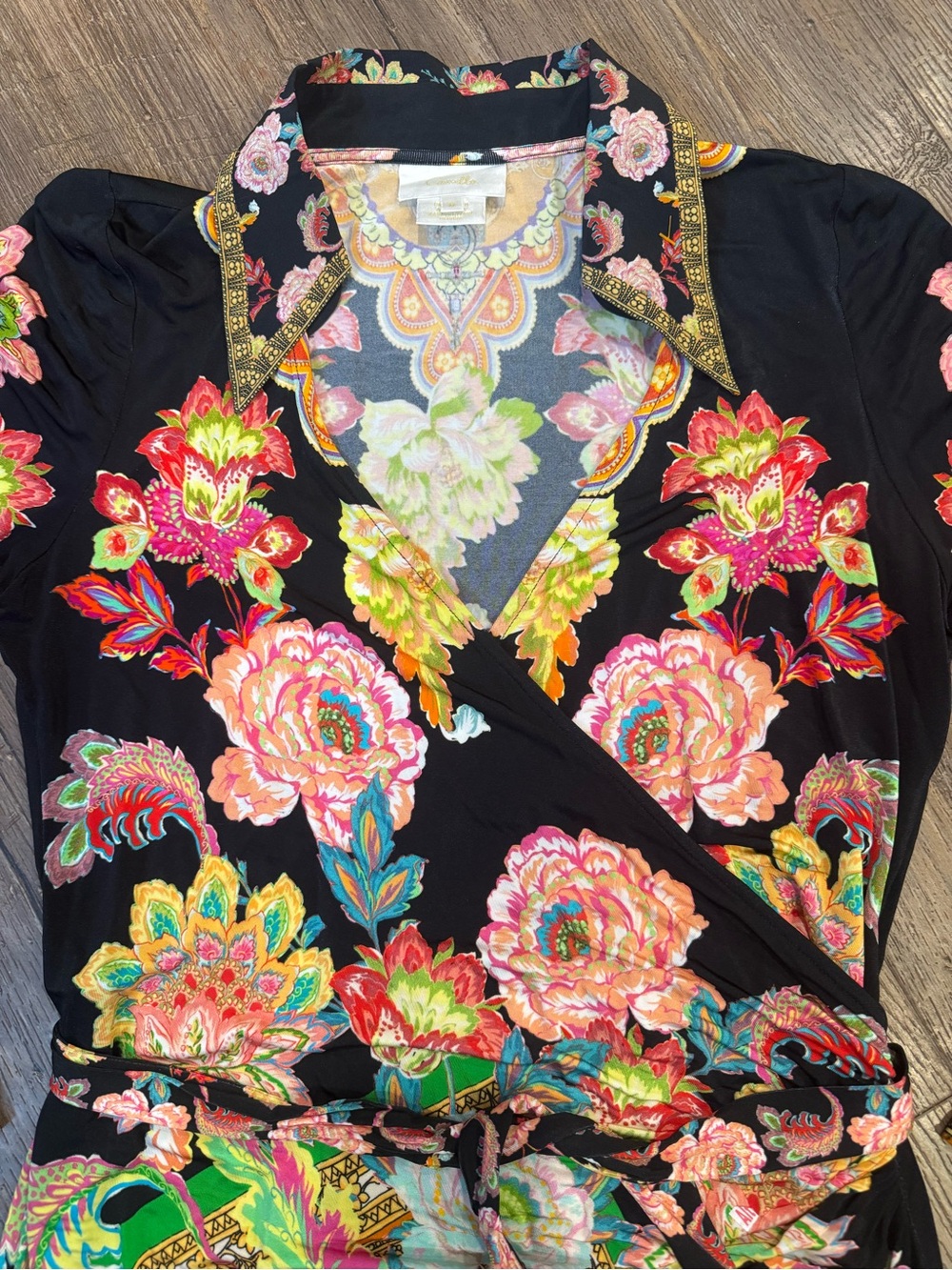 Camilla Jersey Collared Maxi Wrap Dress Sundowners In Sicily Silk Crystal Sz M - Picture 4 of 13